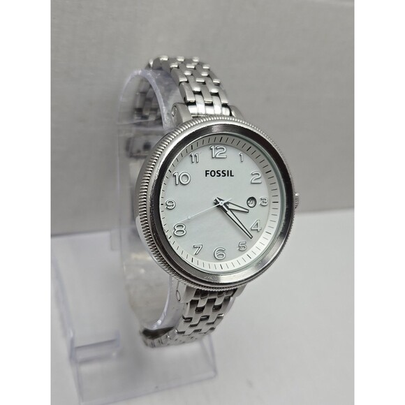 Fossil Bridgette AM4305 Womens Watch Silver Tone 42mm Date New Battery Sz. Small - Picture 3 of 11
